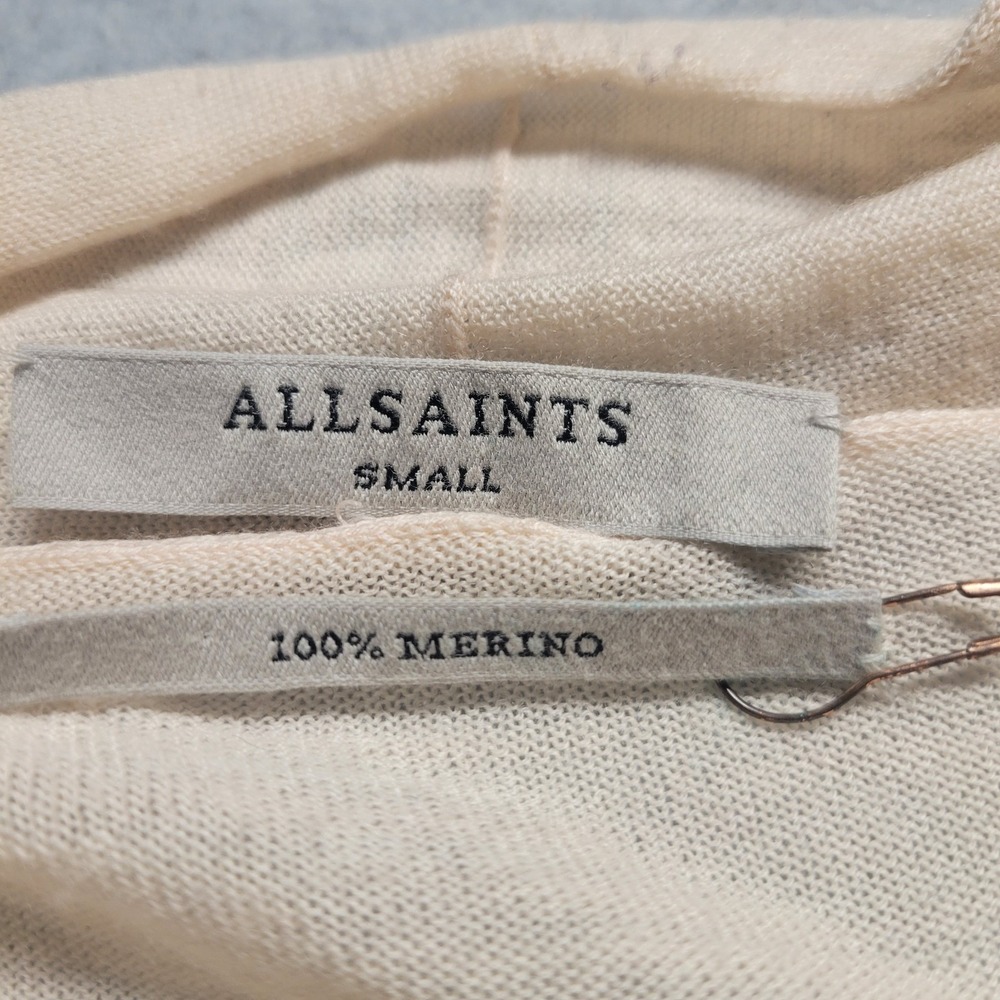 AllSaints Merino Wool Draped Cowl Neck Asymmetrical Sweater Cream Small - Picture 4 of 13